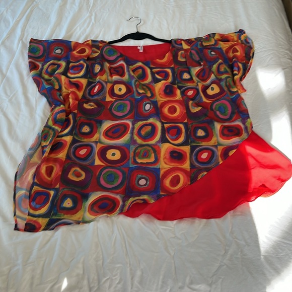 Lindi women’s pull over multicolor top double layer print boat neck semi sheer L - Picture 13 of 13